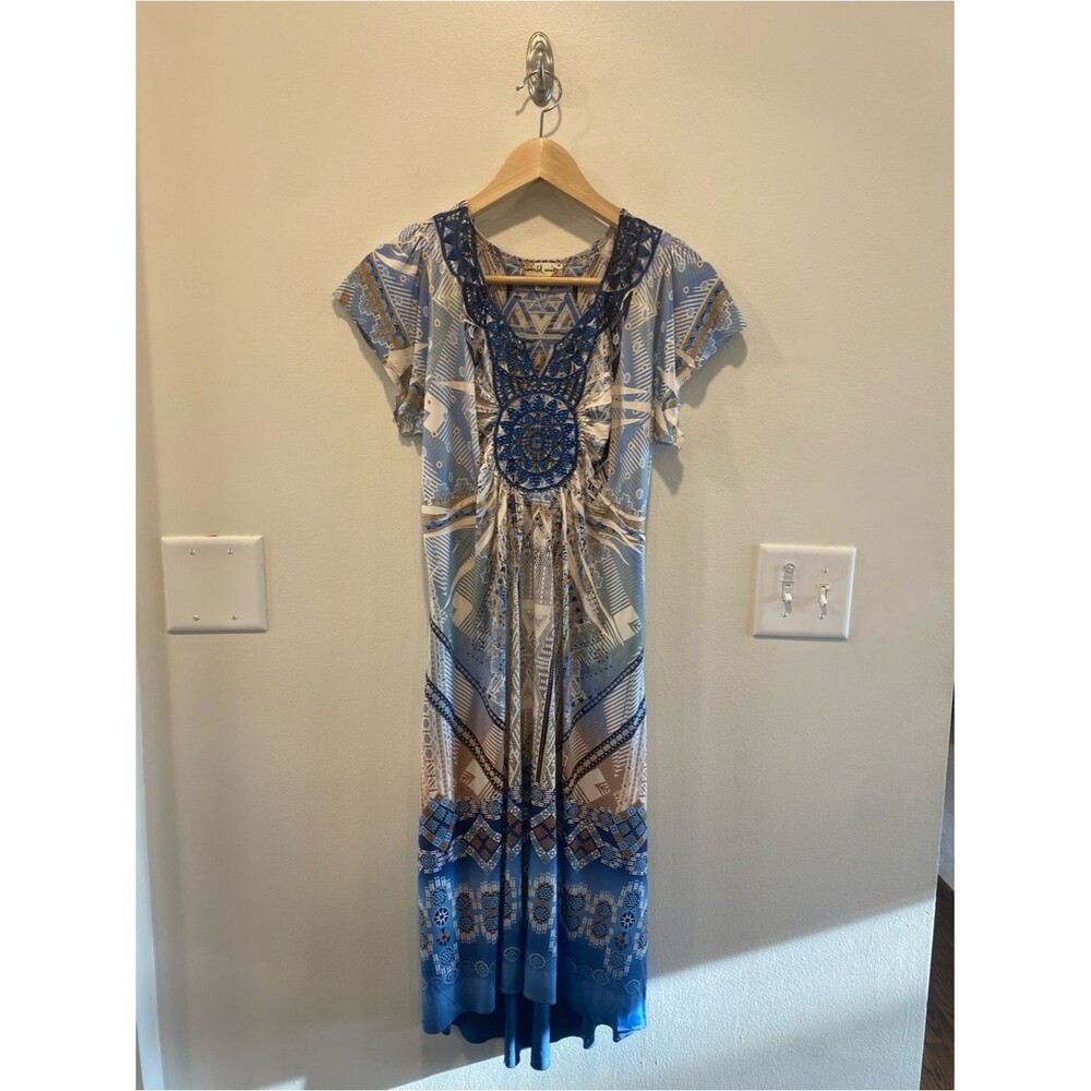 World Unity Womens Y2K medallion beaded midi dress Size medium fairy boho slinky